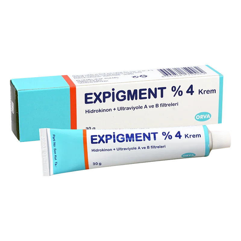 EXPIGMENT %4 Cream for hydroquinone skin bleaching, lightening, and fading dark spots. 30g tube and box packaging.