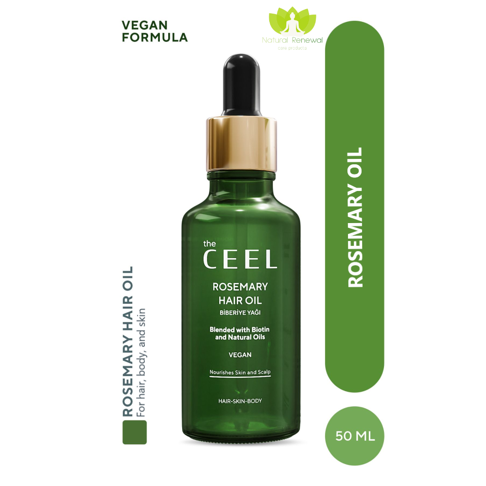 Rosemary Hair Oil with Biotin, vegan formula for hair and skin, 50ml bottle by The CEEL.