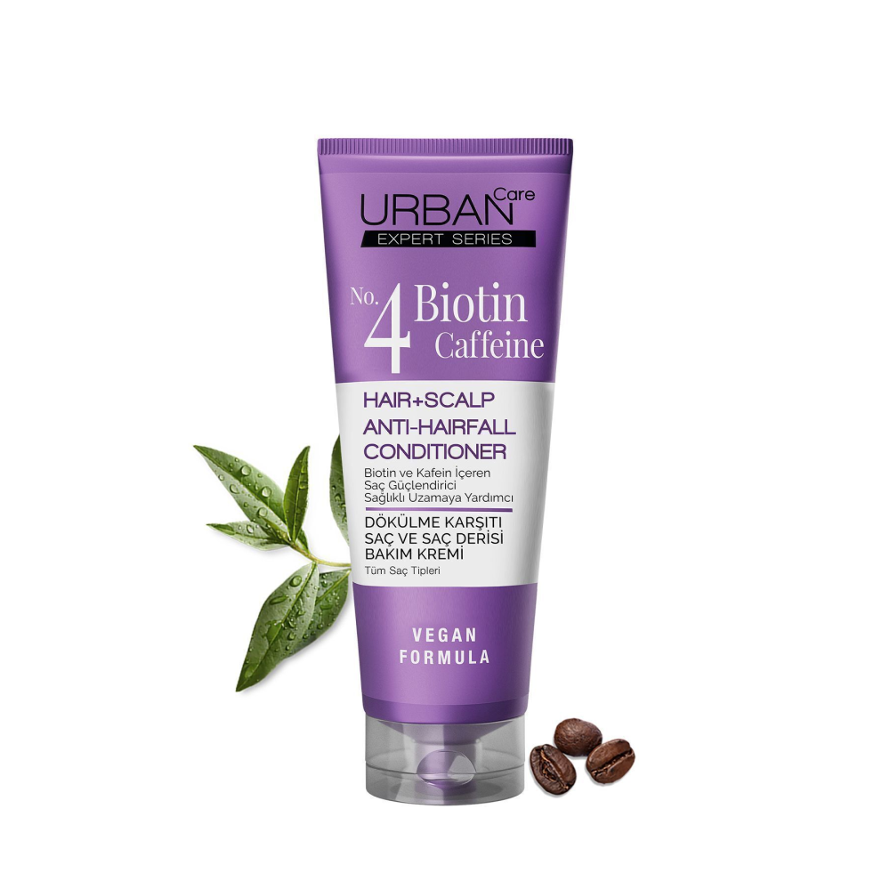 Biotin and Caffeine Anti-Hair Loss Conditioner for healthy hair growth, featuring vegan formula and natural ingredients.