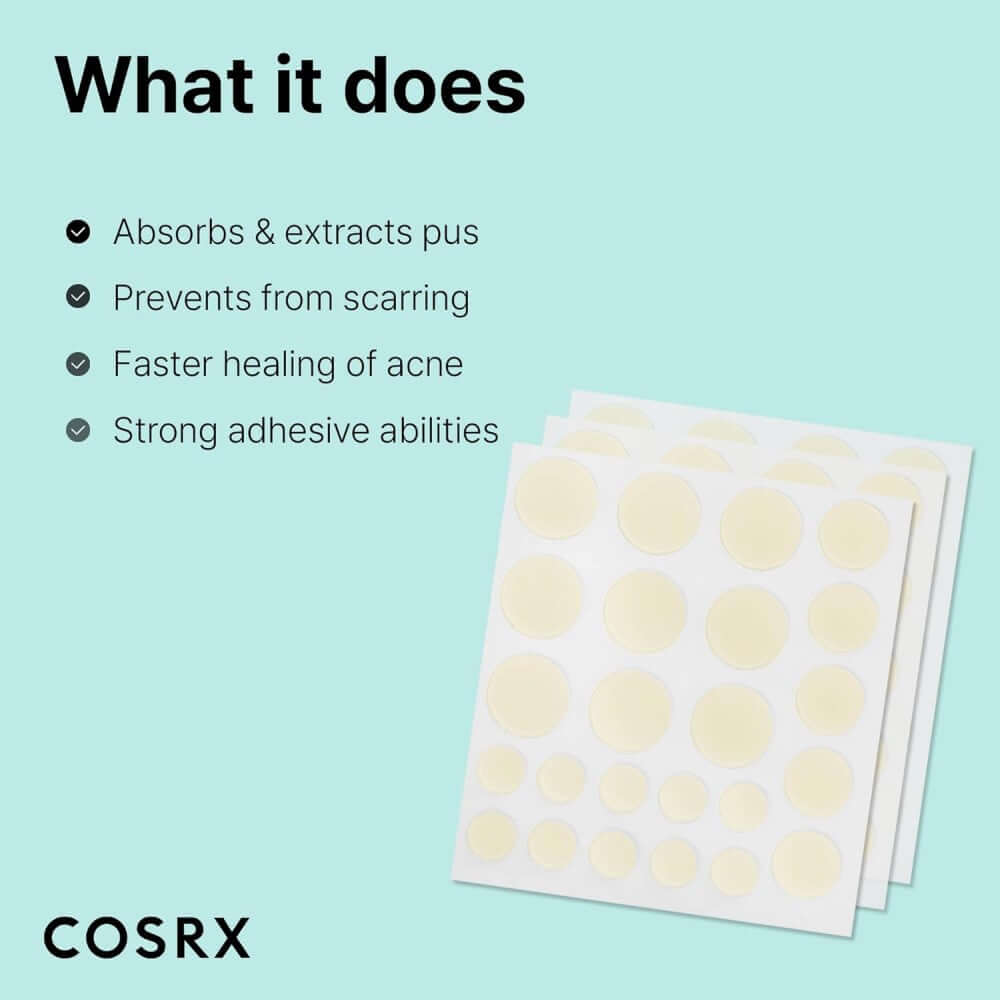  COSRX Acne Pimple Patch Absorbing Hydrocolloid Original 3 Size Patches for Blemishes and Zits Cover, Spot Stickers for Face and Body