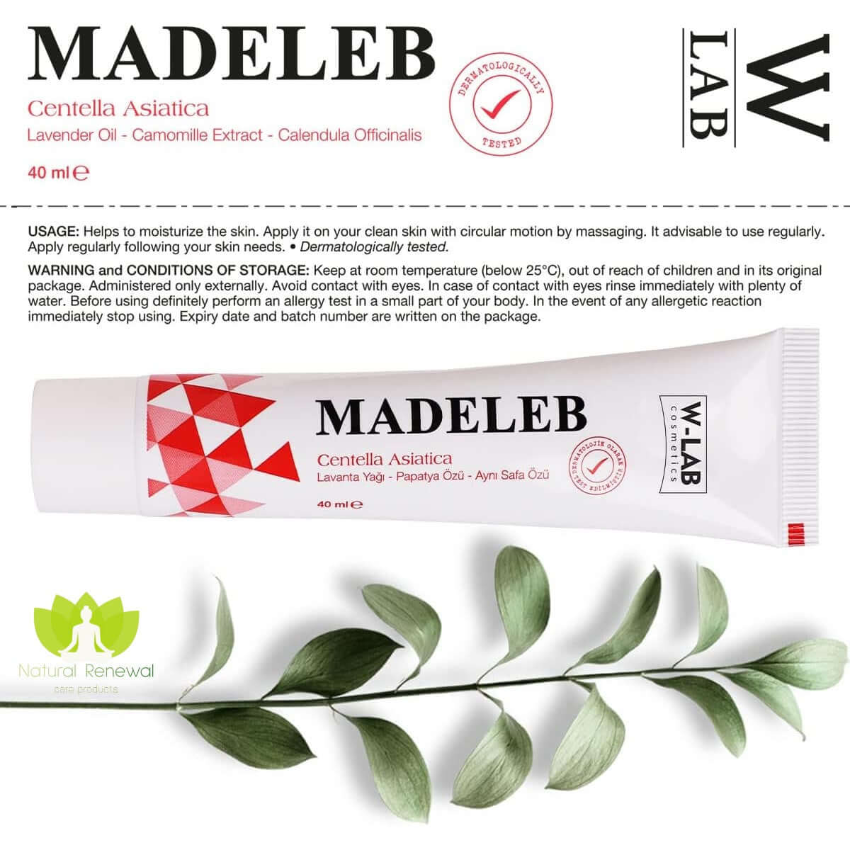 W-Lab Madeleb Skin Renewal Cream Centella Asiatica (40 ml)