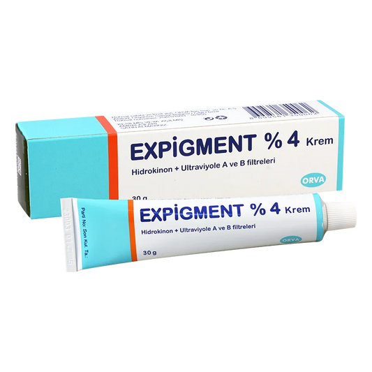 EXPIGMENT %4 Cream for hydroquinone skin bleaching, lightening, and fading dark spots. 30g tube and box packaging.