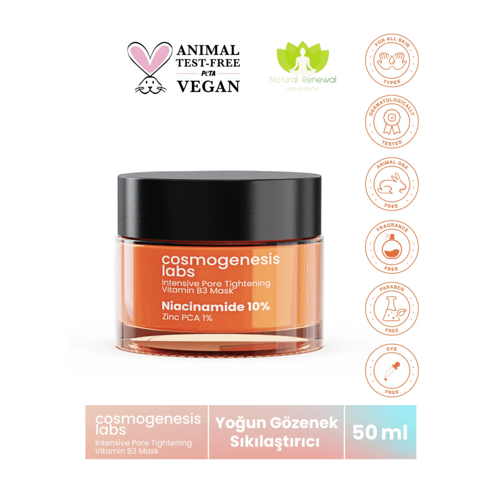 Cosmogenesis Pore Tightening Vitamin B3 Niacinamide Mask 50ml Vegan Anti-Acne (10% NIACINAMIDE)