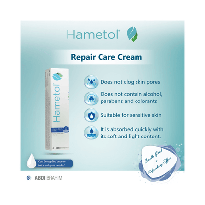 Hametol Repair Care Cream 30ml for dry and irritated skin, alcohol-free and paraben-free, suitable for sensitive skin, absorbs quickly.