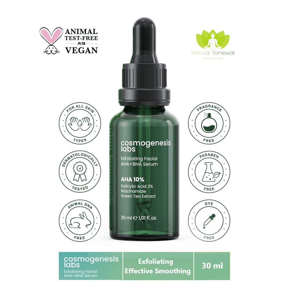 Cosmogenesis Peeling AHA BHA Vegan Skin Serum 30ml - Natural Dead Cell Cleanser with Salicylic Acid and Green Tea Extract