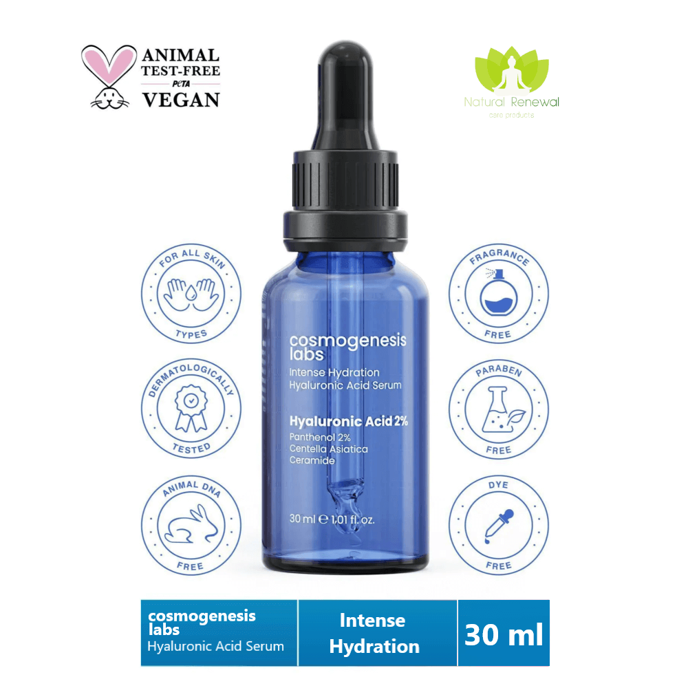 Cosmogenesis Labs Intensive Hyaluronic Acid Serum 30ml, Vegan, Anti-Wrinkle, Deep Hydration, Natural Renewal, All Skin Types, Paraben Free