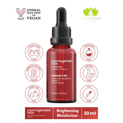 Cosmogenesis Brightening Vitamin C Skin Serum 30ml Vegan Smoothing Fine Line Reducer (5% VITAMIN C)